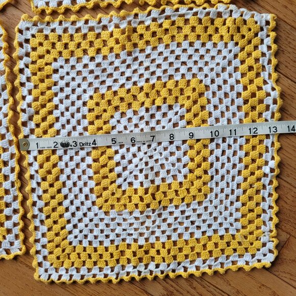 Crochet Granny Square Table Top Placemats Set of 4 Handmade Yellow - Picture 6 of 7